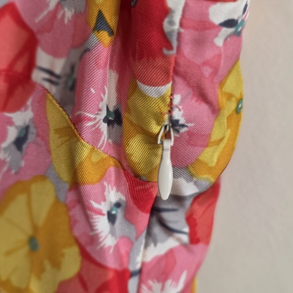 Boden Silk Floral Poppy Print Cap Sleeve Pleated Shift Dress Pink Yellow US 8 - Picture 3 of 9